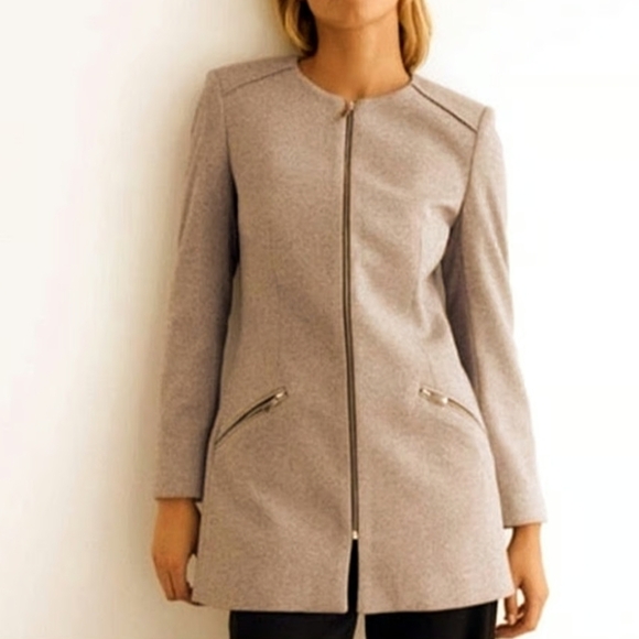 Zara Jackets & Blazers - Zara Taupe Zip-Front Longline Coat